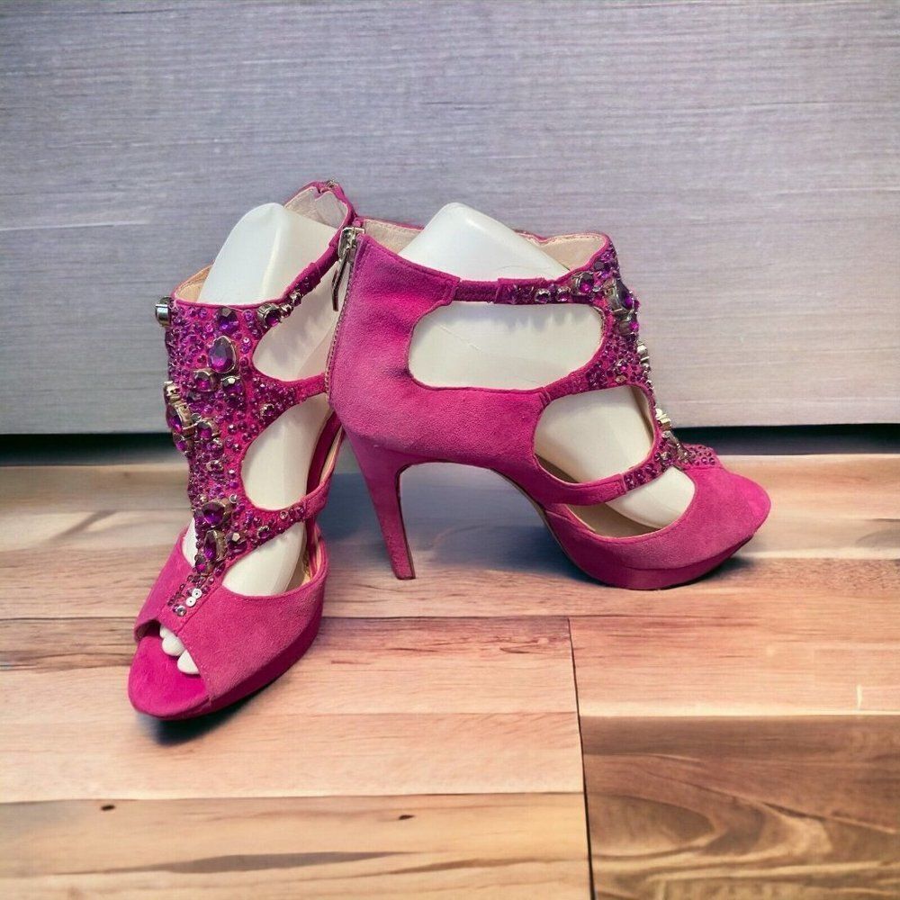 Vince Camuto Jobelle Berry Pink True Suede embellished 7.5 - Picture 1 of 9